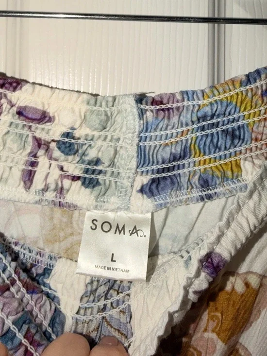 Soma Lounge Set Blue V-Neck Top XL & Floral Pants L Soft Stretch Comfy Luxury - Picture 8 of 9